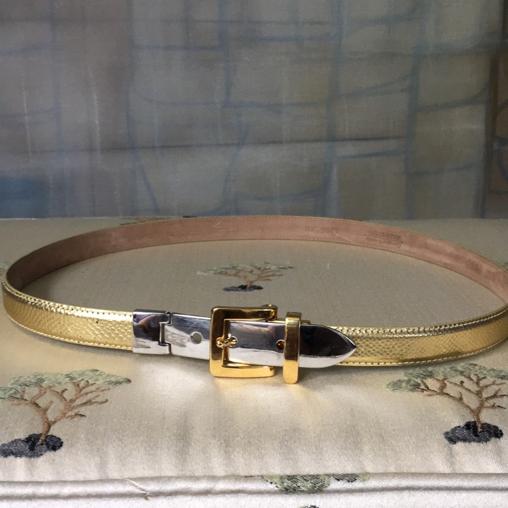 Gold Snakeskin Belt & Hold & Chrome Tone Belt Buckle
